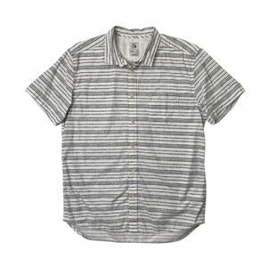 Quiksilver Shirt Mens L Large White Grey Cotton Modern Fit Printed Button Up